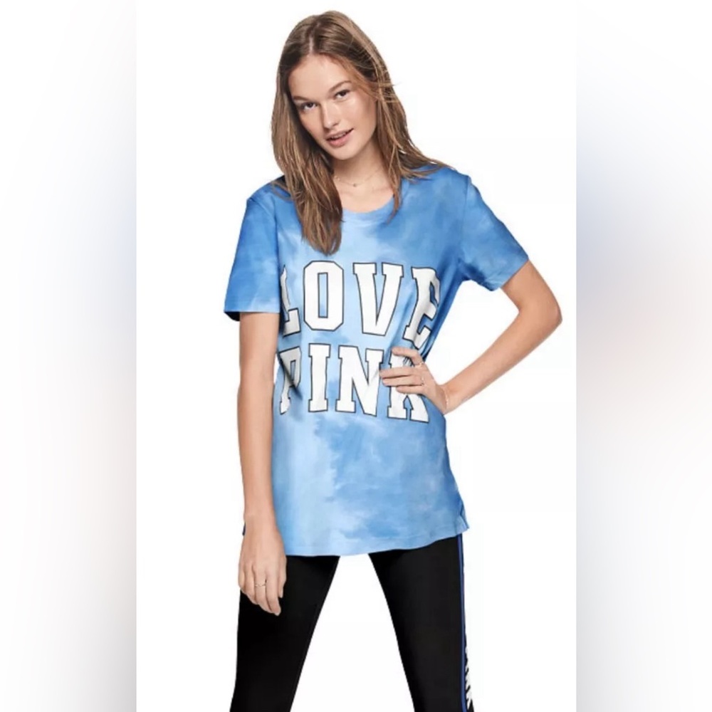 Victoria Secret PINK Blue & White Tie Dye Short Sleeve T Shirt Size XS N…